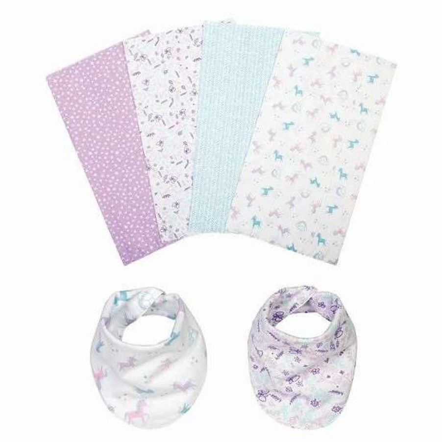 Baby Gear * | Trend Lab Unicorns & Flower 6-Piece Bib & Burp Cloth Set