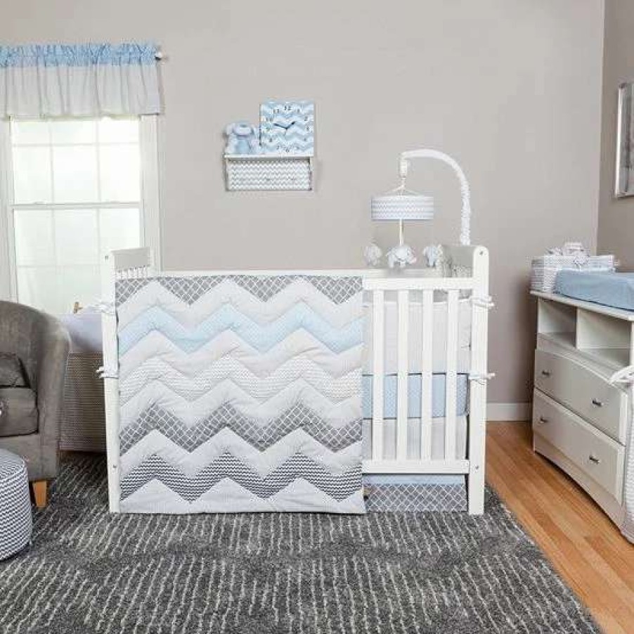 Baby Gear * | Trend Lab Blue Taffy 3-Pc. Chevron Crib Bedding Set