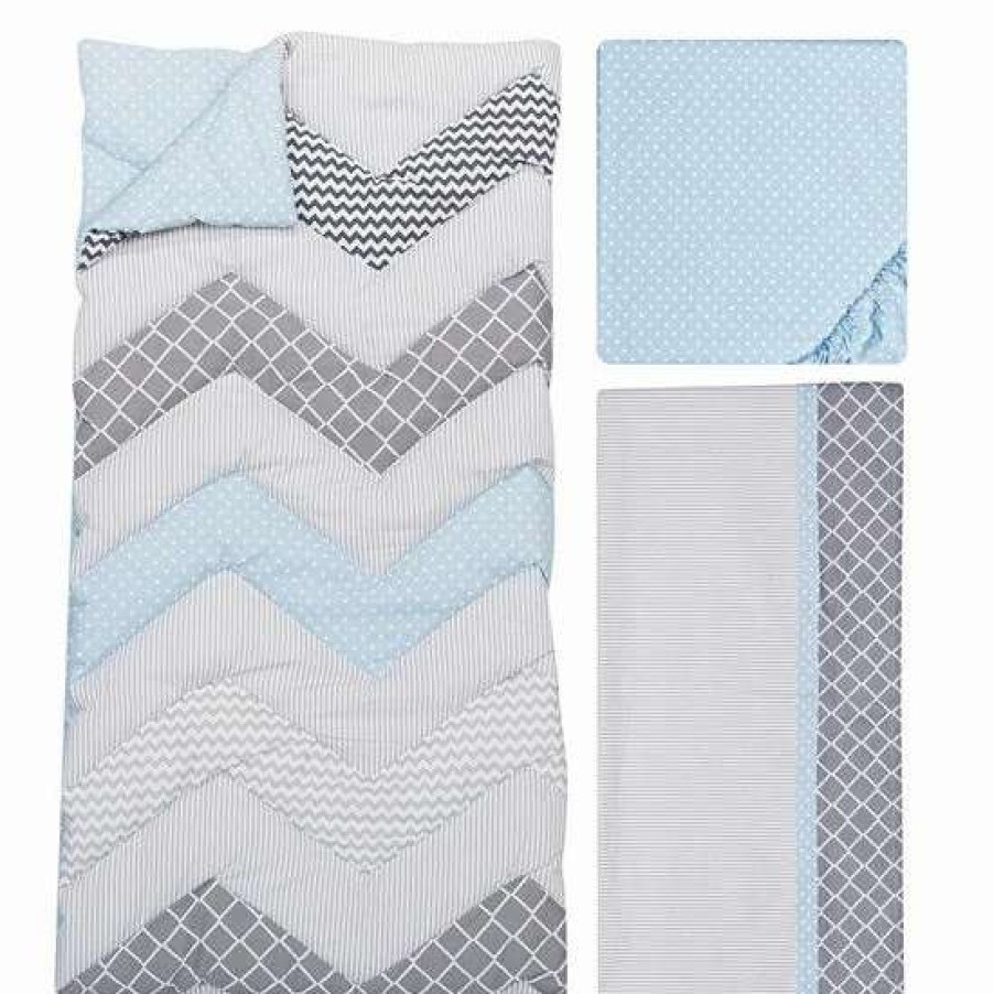 Baby Gear * | Trend Lab Blue Taffy 3-Pc. Chevron Crib Bedding Set