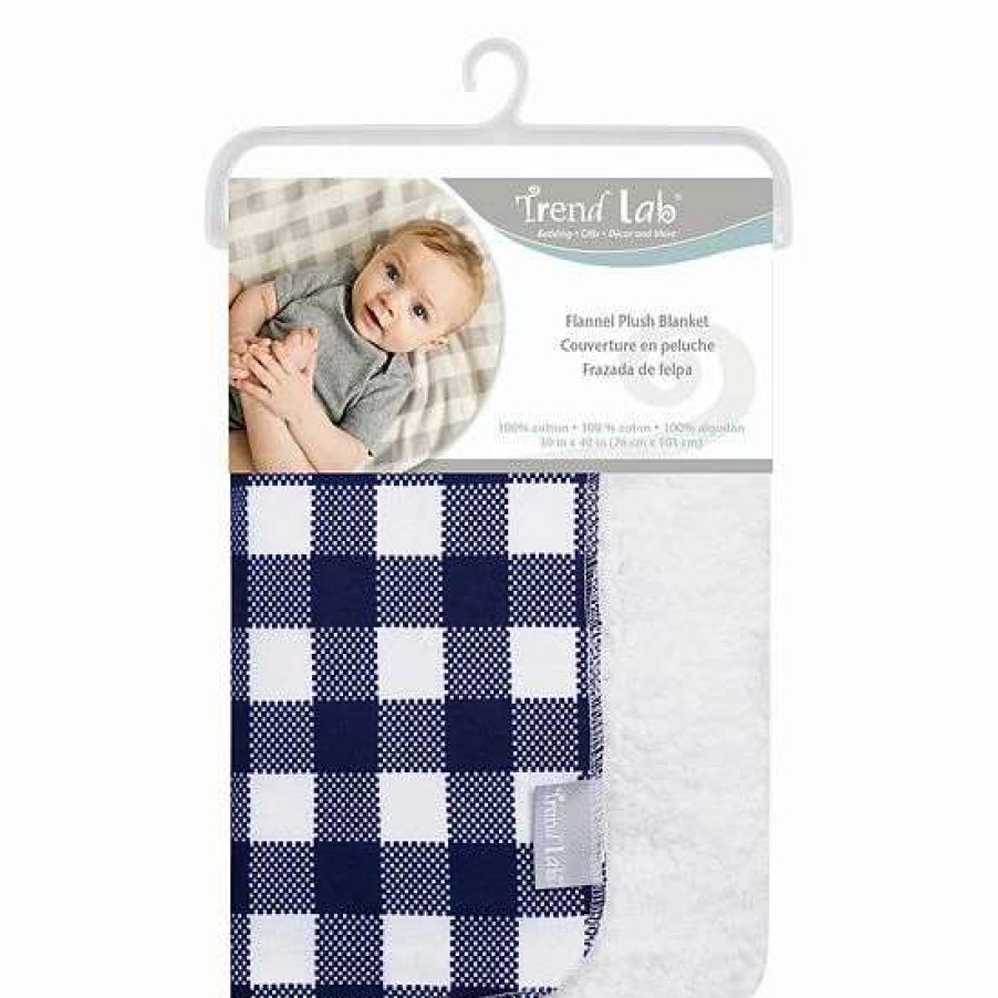 Baby Gear * | Trend Lab Navy & White Buffalo Check Flannel & Faux Shearling Baby Blanket