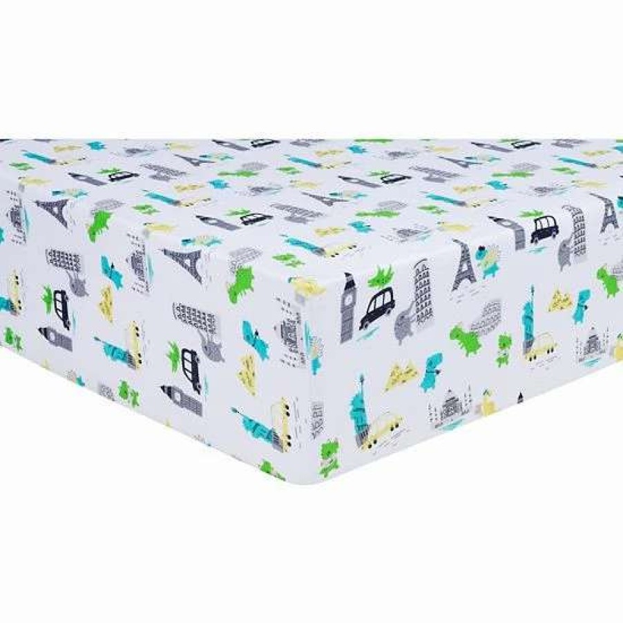 Baby Gear * | Trend Lab Dinosaurs Around The World Jersey Fitted Crib Sheet