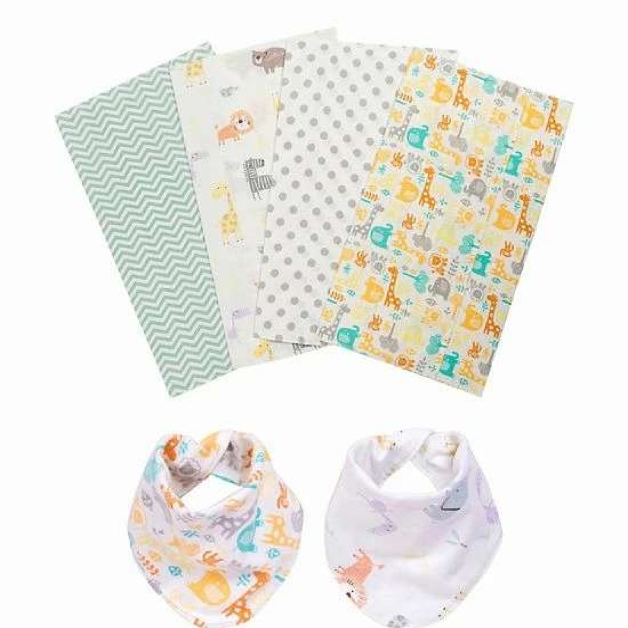 Baby Gear * | Trend Lab Mint Jungle 6-Piece Bib & Burp Cloth Set